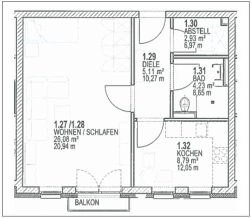 Grundriss 46 Quadratmeter Wohnen am Marktplatz Demmin