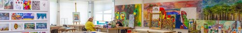 Blick in das Atelier PIX Blick in die Malerwerkstatt